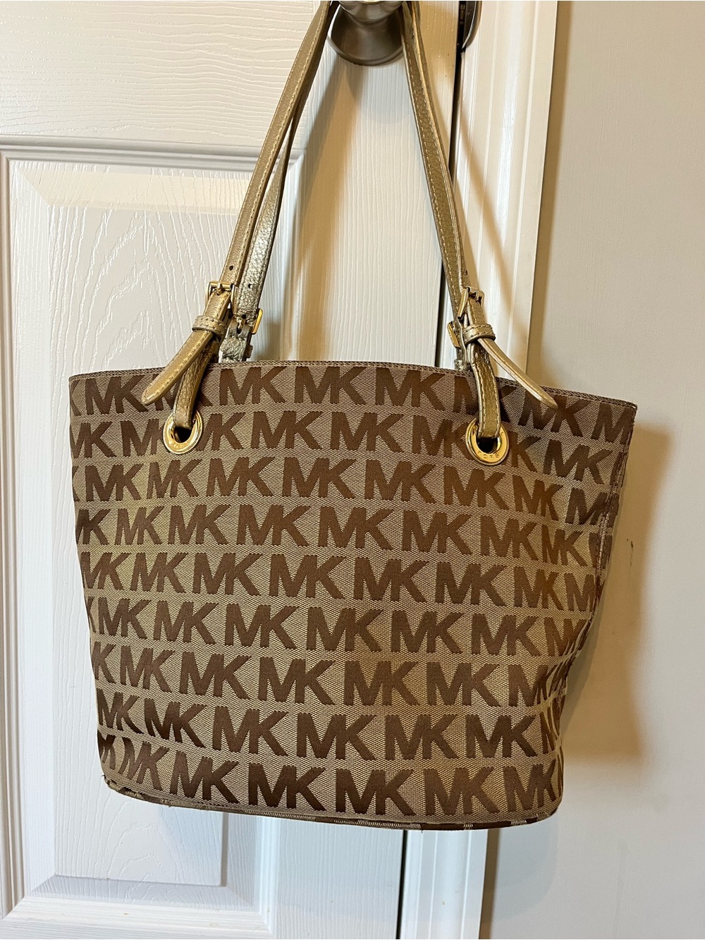 Michael Kors Tan/Brown MK Logo Tote with Gold Hardware